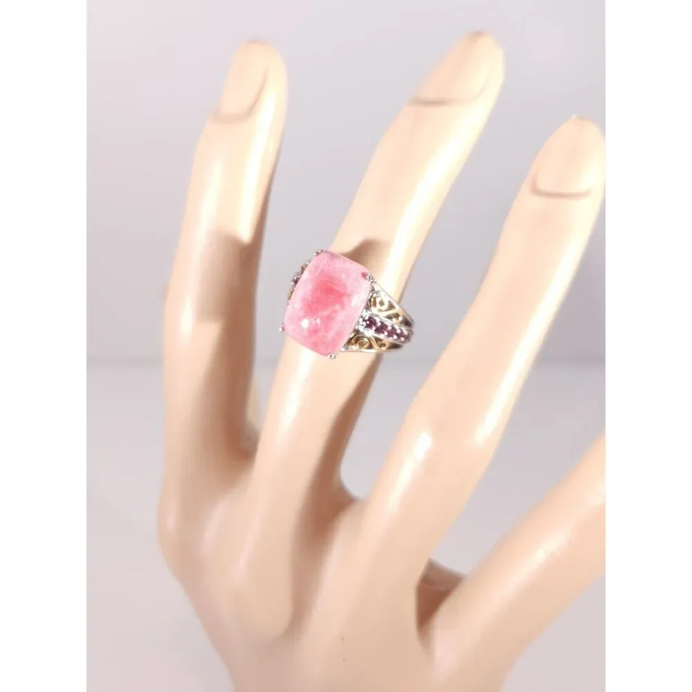 Thulite and Garnet 14k YG Accents Platinum over Sterling Silver